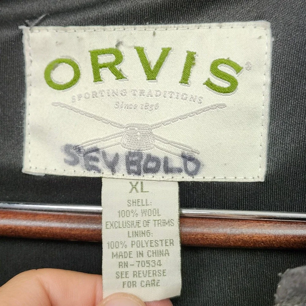 Orvis 100% Wool Full Zip Sweater Jacket XL Charcoal Cardigan Hunting Outdoor